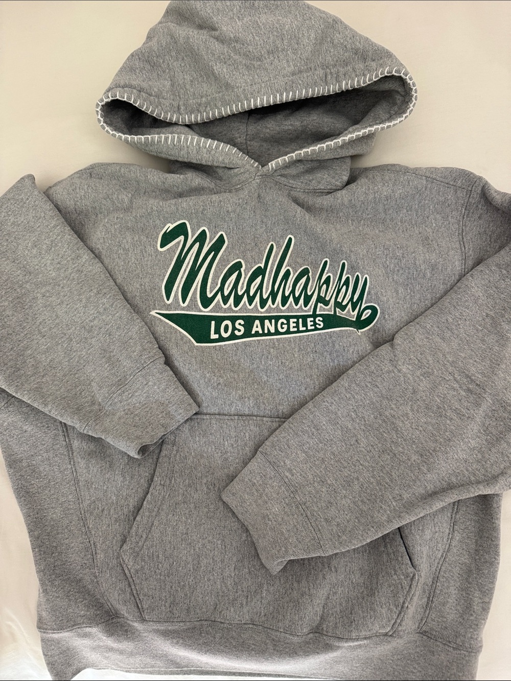 Madhappy Grey Pullover Hoodie with Green Logo. Limited LA edition